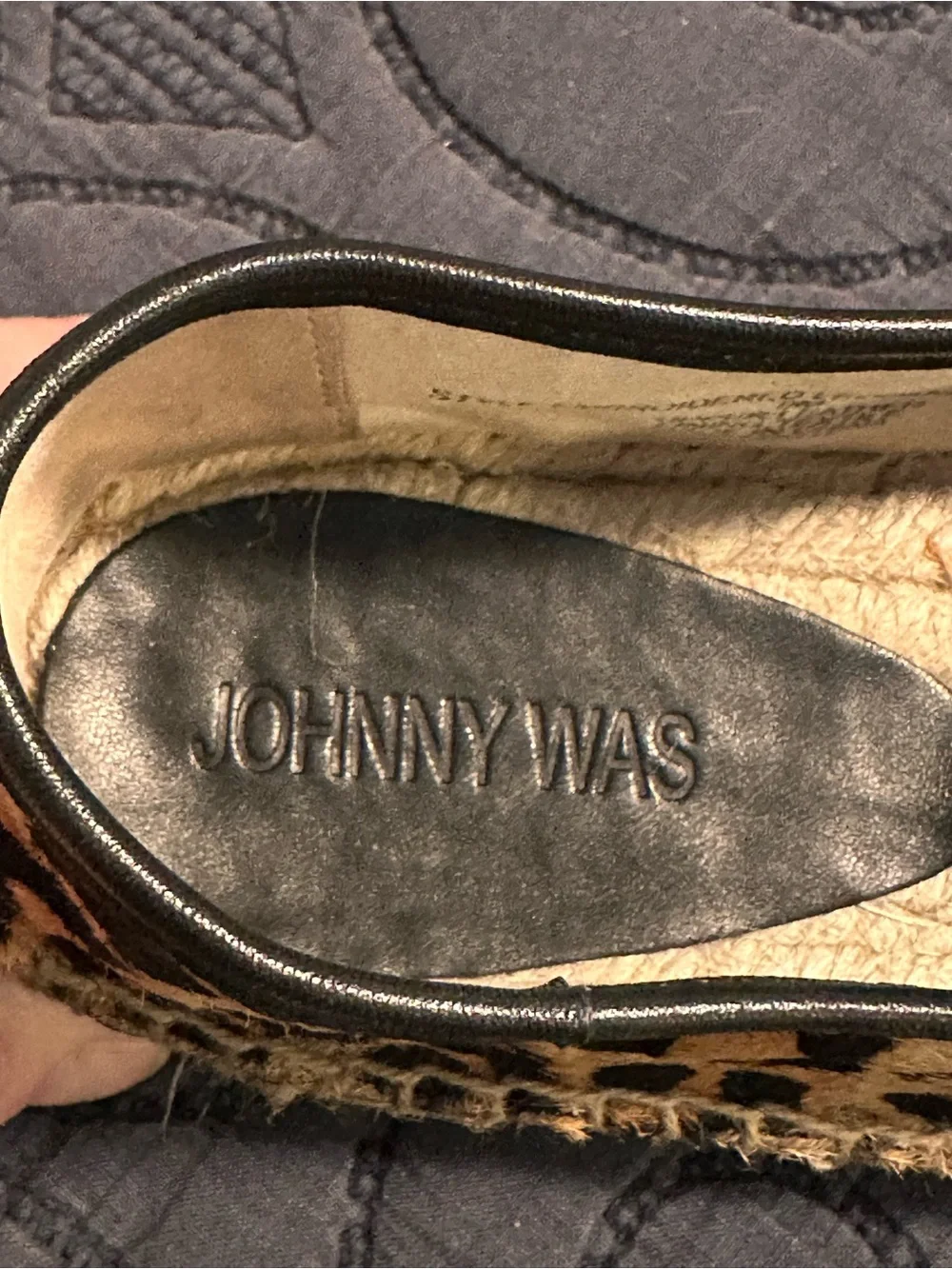 Johnny Was Embroidered Floral Black & Leopard Espadrille Slip-On